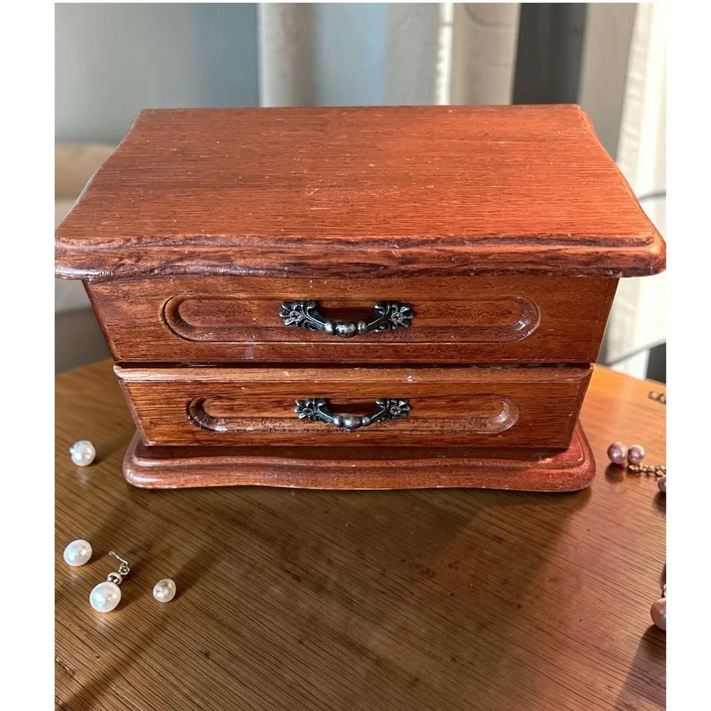 Vintage Wooden Jewelry Box with Drawers Ring Holder Victorian Style Dresser Box